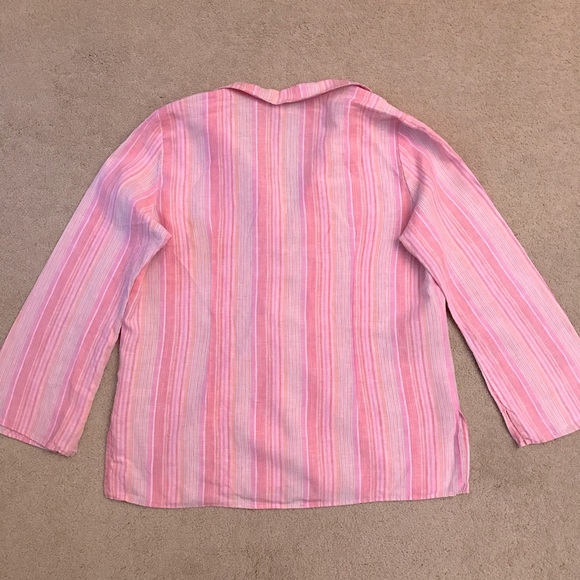 St Johns Bay Linen Top Womens Size XL Extra Large Pink Candy Stripe Relaxed Fit - Picture 3 of 9